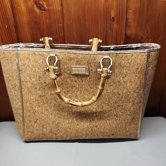 Lilly Pulitzer Tan and Cork Tote Bag with Rose Gold Lining - Picture 2 of 14